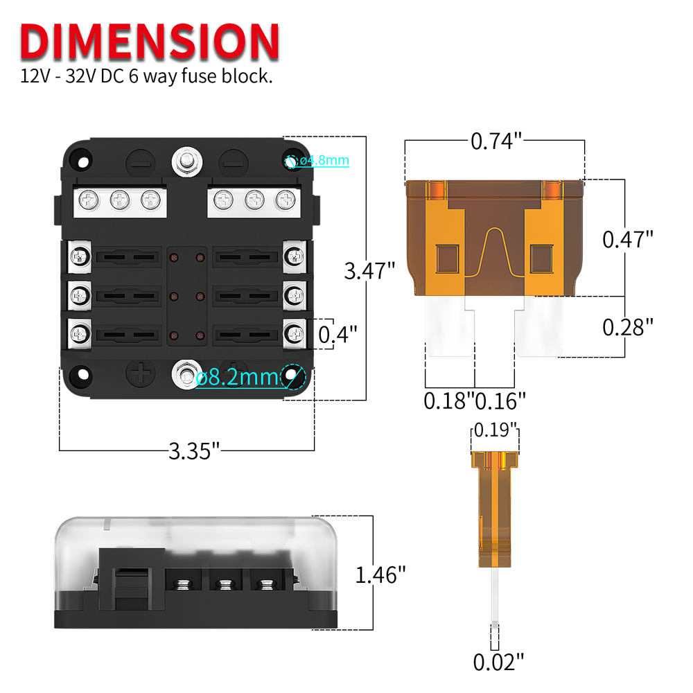 Boîte à Fusibles 6 Voies Gebildet - 32V 40A - Pour Voiture, Bateau, Moto - Avec 10 Fusibles