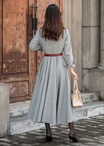 Robe longue personnalisée décontractée élégante pour femmes de la rue quotidienne hiver à manches longues coupe ajustée grande taille robes en laine boutonnées - Product Image 6