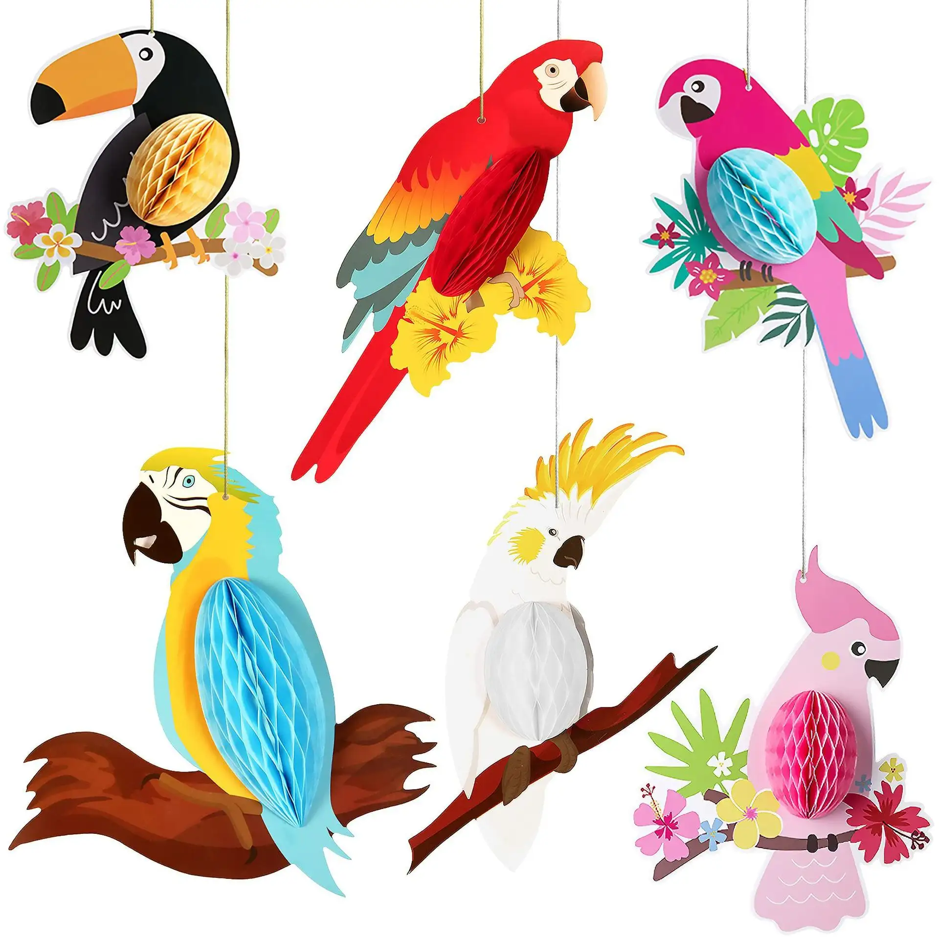 6 PCS Tropical Birds Honeycomb Cutouts Papier vögel Dekorationen für Luau Party Dekorationen Hawaiian Jungle Dekorationen