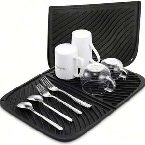 Alfombrilla de secado de silicona con forma de drenaje de platos, alfombrilla de taza resistente al calor y alfombrilla de encimera para platos, almohadilla de mostrador personalizable - Product Image 2