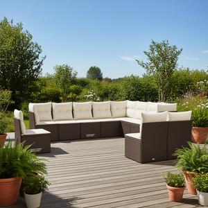 Ensemble de canapés de jardin modulaires en rotin brun, mobilier de patio extérieur avec une capacité de 10 places, design moderne - Product Image 2