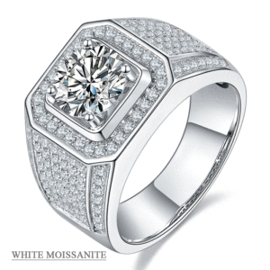 Bague de mariage Abiding Jewelry pour homme en argent sterling 925 plaqué or blanc 18 carats avec diamant Moissanite 2 carats - Product Image 3