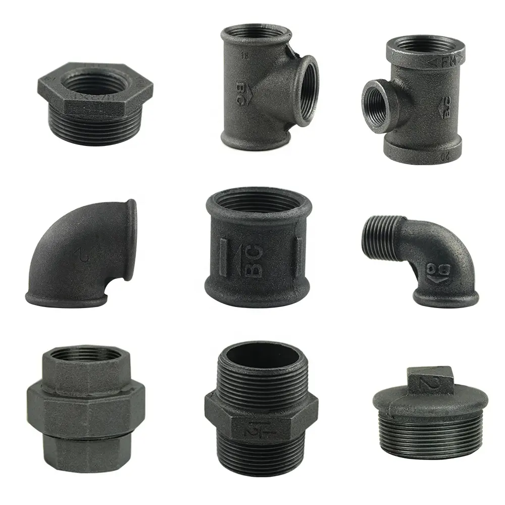 pipe fittings names parts China manufacture banded and beaded black malleable iron pipe fittings