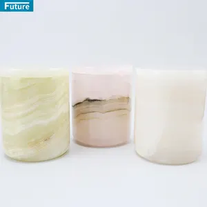Natural Onyx Marble Candle Holder Stone Aromatherapy Scented Round Candle Jar With Lid Holiday Wedding Party Indoor Home