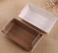 Barquette en papier kraft de qualité alimentaire pour emporter, boîte rectangulaire pour gâteau au chocolat, dessert, avec couvercle en plastique transparent