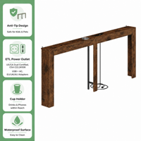 Table d'entrée mince de 70 pouces avec station de charge et USB, table console étroite derrière le canapé avec porte-gobelet, bois rustique