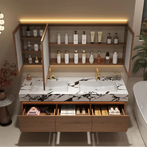 <span class=keywords><strong>Mobile</strong></span> <span class=keywords><strong>Bagno</strong></span> Moderno Sospeso con Doppio Lavabo, Set di Armadietti in Legno di Quercia Bianca Massello - Product Image 6