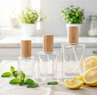 Flacon compte-gouttes carré en verre écologique avec couvercle en bambou – Flacon de parfum vide pour parfums DIY et voyages