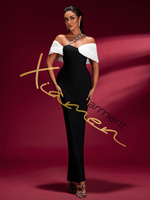 Robe de Soirée Maxi Élégante Blanche à Épaules et Bandeau Noir Avec Chaîne Diamant de la Boutique Ocstrade pour Femmes en Dropshipping