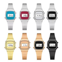 Montre numérique de sport de luxe pour femme avec logo personnalisé, 20 mm, alarme, forme carrée rétro, bracelet en acier inoxydable, petite taille, dorée, étanche