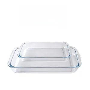 Rectangular elipse resistente al calor borosilicato Pyrex-Marca Glass Clear Glass Pizza Plato de arroz al horno Plato para hornear Pan Utensilios para hornear