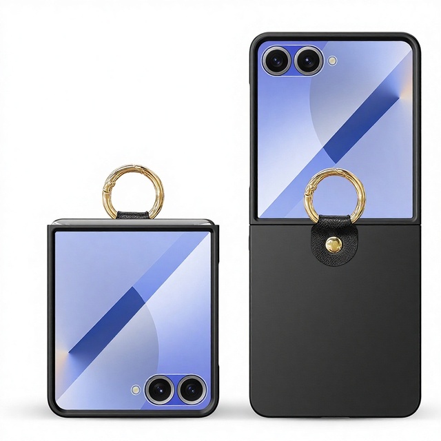For Z Flip7 Folding Mobile Phone Case with Luxury Metal Ring PC Material Anti-Drop Hard PC Cover with Tempered Glass