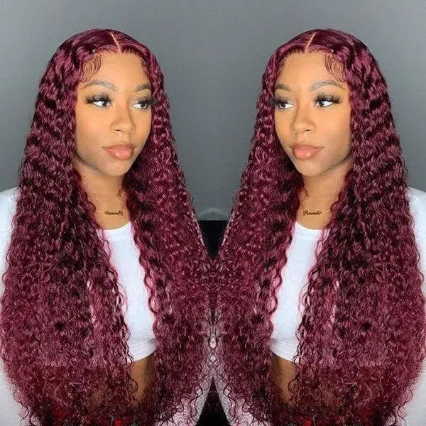 99J 13x4 Lace Front Water Body Wave Peruca de cabelo humano para mulheres negras Borgonha Vinho Vermelho Silky Straight Lace Frontal Peruca Pré Arrancadas