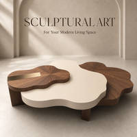 Table basse en bois écologique de luxe, forme nuage irrégulière, design minimaliste, décoration créative pour salon, accent de décoration intérieure moderne