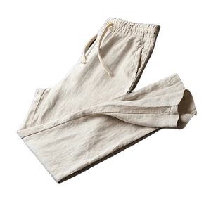 Logo personnalisé avec cordon de serrage <span class=keywords><strong>Pantalon</strong></span> <span class=keywords><strong>en</strong></span> <span class=keywords><strong>lin</strong></span> à jambes larges pour hommes <span class=keywords><strong>Pantalon</strong></span> respirant à taille élastique <span class=keywords><strong>Pantalon</strong></span> à jambes droites Vente <span class=keywords><strong>en</strong></span> gros - Product Image 3