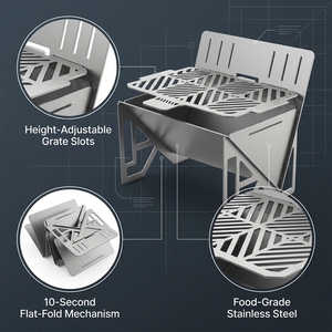 <span class=keywords><strong>Barbecue</strong></span> pliant en acier inoxydable, portable <span class=keywords><strong>pour</strong></span> le camping, grille réglable en hauteur, style origami, four à charbon plat - Product Image 4