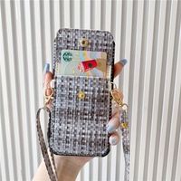 Casing dompet pola anyaman manis, penutup telepon selempang Diagonal untuk iPhone 15 14 13 12 pro max plus
