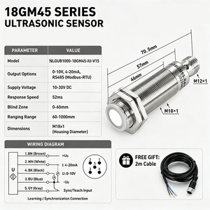 Sensore di Livello Liquidi e Materiali a Ultrasuoni NOVA, Portata Regolabile 1m, Precisione Millimetrica, Uscita RS485 - Product Image 1