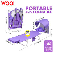 Chaise longue de plage pliable WOQI en tissu Oxford et acier inoxydable avec auvent pare-soleil, trou pour le visage, rembourrée et réglable