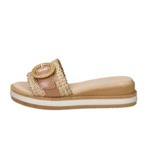 Sandales compensées pour femme Valleverde en cuir beige, talon de 37,4 cm - Product Image 1
