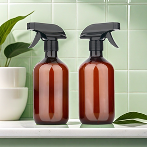 Botella de Spray Redonda Boston de 350 ml y 500 ml, Color Ámbar, PET, Libre de BPA, Recargable, con Gatillo - Product Image 1