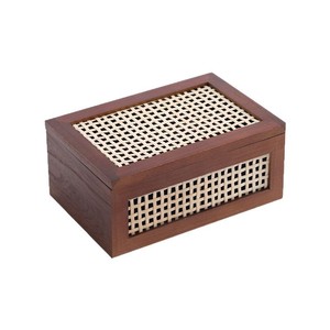 Solid Wood Storage <b>Box</b> Rattan Lattice Top Jewelry Organizer Desktop Storage Black Walnut Color 18L Capacity - Product Image 4
