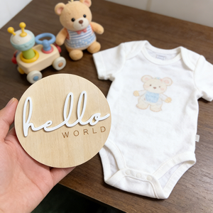 ป้ายไม้สลักชื่อเด็กแบบกลม ขนาด 10 ซม. เป็นมิตรกับสิ่งแวดล้อม พร้อมข้อความ <span class=keywords><strong>Hello</strong></span> World สำหรับถ่ายรูปเด็กแรกเกิด - Product Image 6