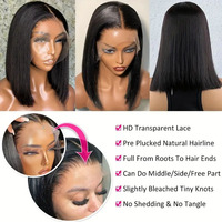 Proveedor Destacado: Pelucas Bob Cortas Lisas de Cabello Humano, Pre-arrancadas, con Encaje Frontal HD Transparente, de Cabello Humano Virgen Birmano, Sin Pegamento