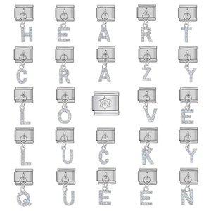 Breloques modulaires italiennes en acier inoxydable avec lettres A-Z en strass et cristaux suspendus pour bracelet Nomination - Product Image 1
