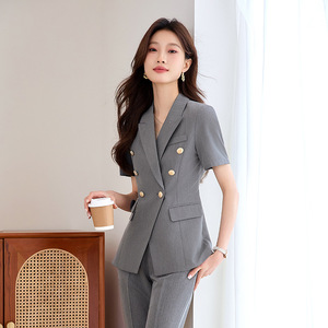 Women's Summer Suit <b>Set</b> Three Quarter Sleeve Formal Wear Breathable Worsted Fabric Notched Collar <b>Office</b> Uniform - Product Image 1