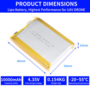 Литий-полимерный аккумулятор высокого давления 146386, полутвердотельный, <span class=keywords><strong>3</strong></span>.7В/<span class=keywords><strong>3</strong></span>.8В, 10000мАч, для дронов - Product Image 2