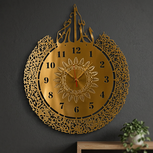 Horloge murale bohème plaquée or, ronde, analogique, à quartz, décoration murale en métal pour salon - Product Image 1