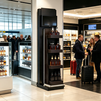 Support de présentation de vin en métal personnalisé, porte-bouteilles autoportant, étagère de présentation pour magasin de spiritueux, présentoir pour vente au détail