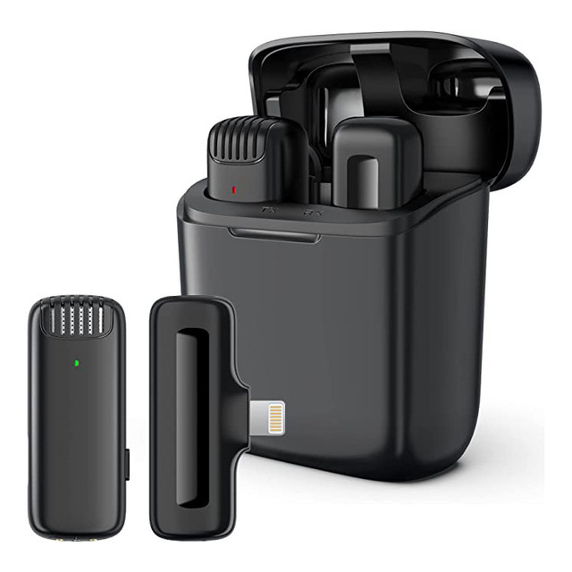 J11 Mini Wireless Lavalier Mic with Charging case Compartment Wireless Lapel Microphone for YouTube iphone Android Mobile Phone