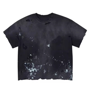 T-shirt personnalisé surdimensionné délavé à l'acide, effet vieilli, imprimé par pulvérisation, vierge, 100% coton pour homme - Product Image 1