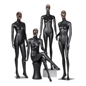 Boetiek Realistische Matzwarte Full Body Stand Display Mannequins Gouden Zilveren Hoofd Gezicht Vrouwelijke Mannequin Voor Kledingwinkel