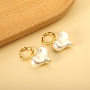 ต่างหูรูปหัวใจประดับมุกแบบห้อย ของขวัญสำหรับผู้หญิง เครื่องประดับแฟชั่นสีทอง สำหรับวันวาเลนไทน์ - Product Image 3