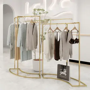 Fashion Women Clothes Shop Display Racks Metal Retail Boutique Clothing Rack Cloth Store Gold Display Stands