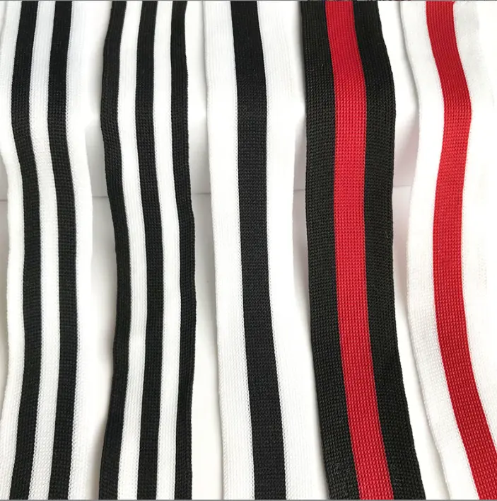 Factory hot sale stock knit stripe webbing 100% polyester knit stripe ribbon stripe for garment decoration