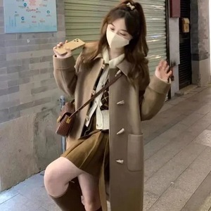 Women's Japanese Style Wool Coat Apricot Mid Length <b>Toggle</b> <b>Buttons</b> Autumn Winter Coat - Product Image 1