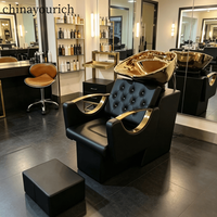 Fauteuil de lavage moderne en bois noir pour salon, durable et étanche, avec bac en céramique, idéal pour salons de coiffure, salles de bain et hôtels