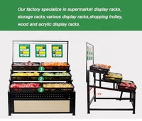 Étagère de présentation commerciale robuste sur mesure en métal et bois pour fruits et légumes, autoportante, simple face, pour supermarché