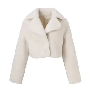New Arrival Notched Collar Women Real Wool Coat Long Sleeve Teddy Coat