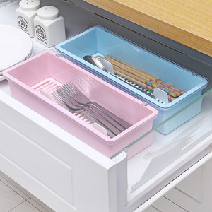 Draining Cutlery Storage Box With Lid Plastic Chopstick Holder Kitchen Organizing Rack Square Shape Dustproof Multipurpose M - Product Image 3