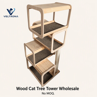 Arbre à chat multi-niveaux en bois, structure en contreplaqué de bouleau, plateformes moquettées, poteau à gratter en sisal, mobilier d'intérieur, vente en gros