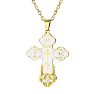 Collier en acier inoxydable avec croix orthodoxe pour femmes, croix russe IC XC <span class=keywords><strong>NIKA</strong></span>, pendentif médaillon Jésus-Christ - Product Image 1