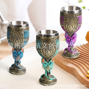 Shuanglong Stemmed Glass Resin Wine Glass Party Decorative Ornament Food Grade Stainless Steel Cup - Product Image 4