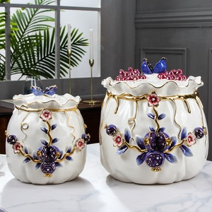 กล่องเก็บข้าวสารทรงกระบอกเซรามิกสีม่วง/ขาวแบบยุโรป ใช้สำหรับนึ่งได้ ความจุ 5 กก. - Product Image 1