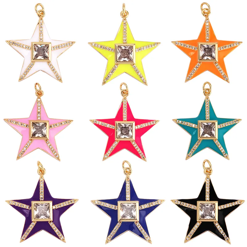 Colgante de estrella de cinco estrellas, color neón, rosa, naranja, azul turquesa, gota de aceite, chapado en oro Real, collar, pulsera