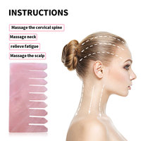 Peigne de massage en pierre de jade naturelle de quartz rose pour le cuir chevelu
